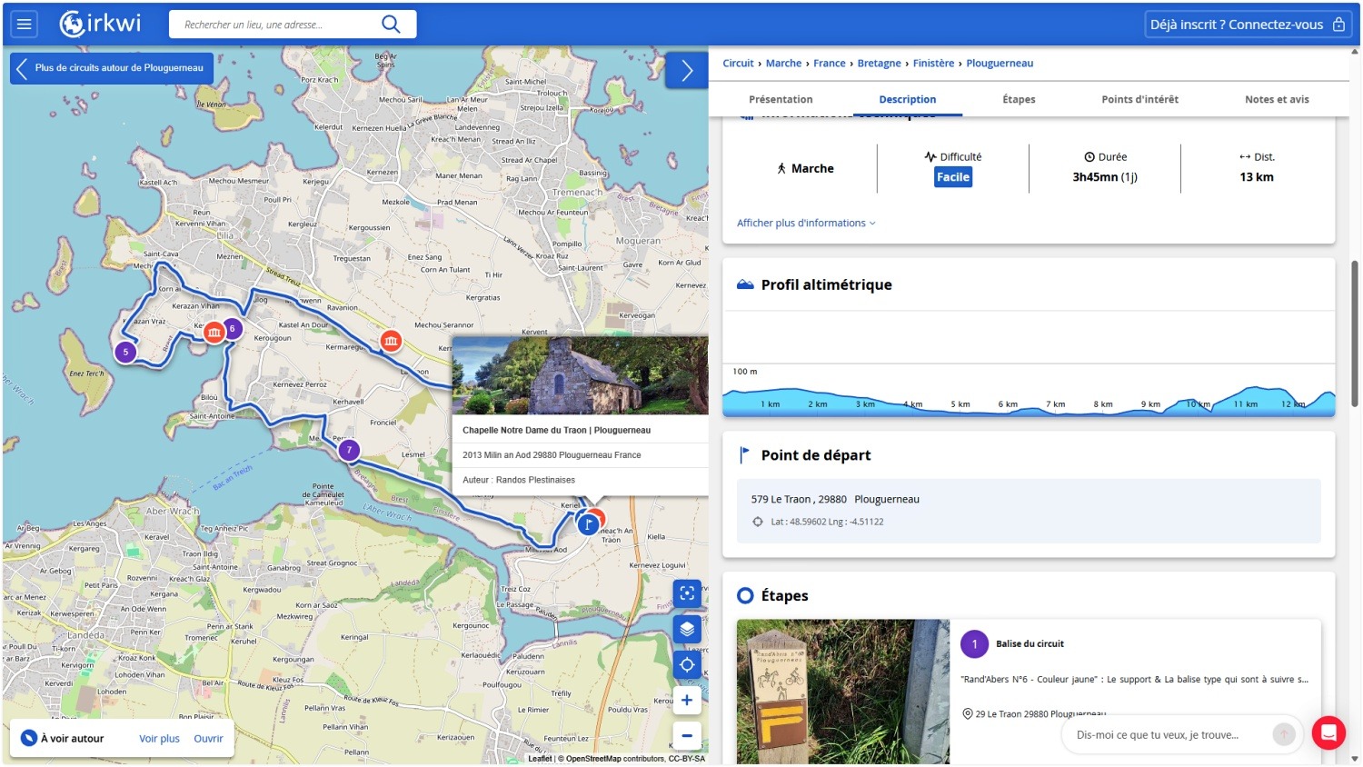 Carte du circuit de l'Aber Wrac'h - Plouguerneau - Finistère 